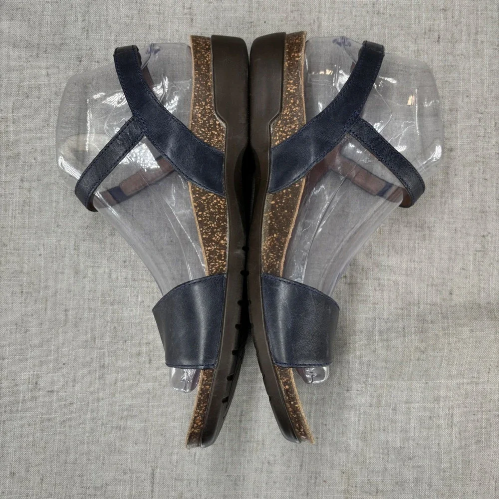 Dansko Rebekah Sandals Navy Blue Leather Double Buckle Ankle Strap Women EU‎ 38